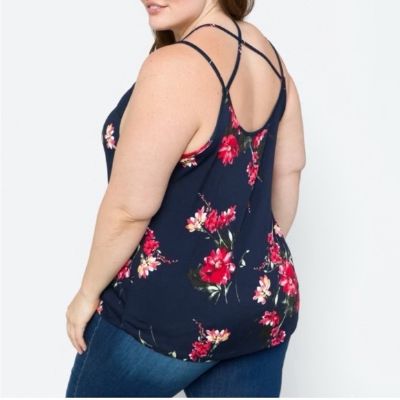 NWT: Papermoon Basima Back detail Knit Tank in Navy floral Women’s Size 2X - Picture 2 of 8